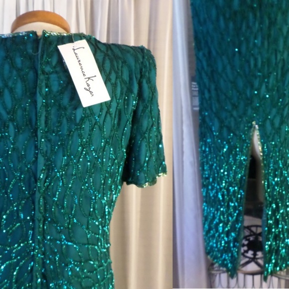 NWT Lady XL Silk Teal Long Gown Sequins Bead Dress - Picture 8 of 8